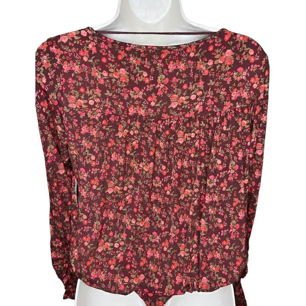 Intimately Free People Kaya Brown Floral Print Bodysuit NWT Small